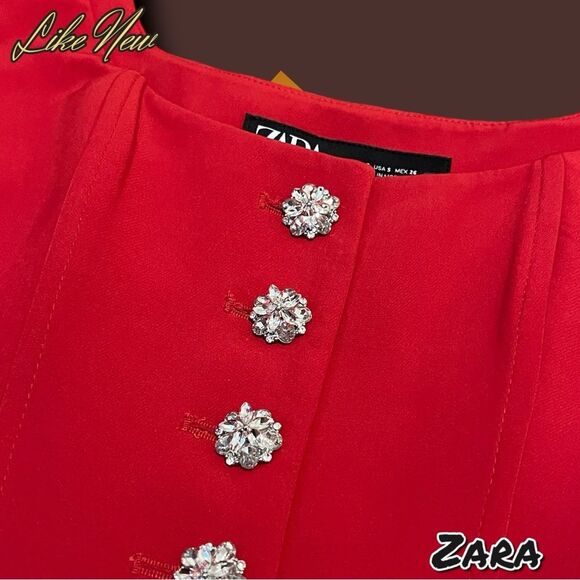 Like New ZARA Red Bustier Top with Rhinestone Buttons - Size Small - Picture 2 of 7